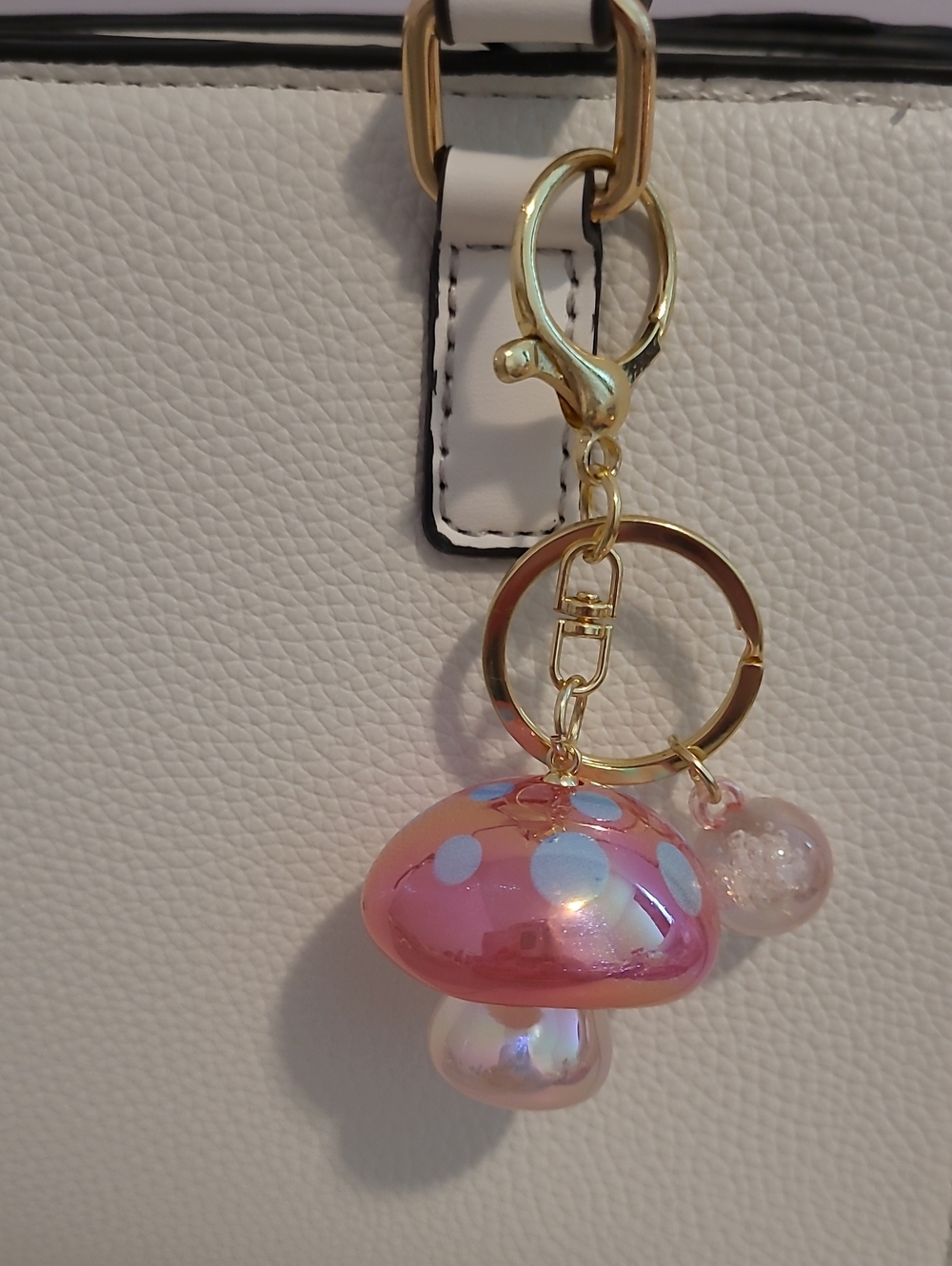 Pink Iridescent Mushroom Keychain Charm